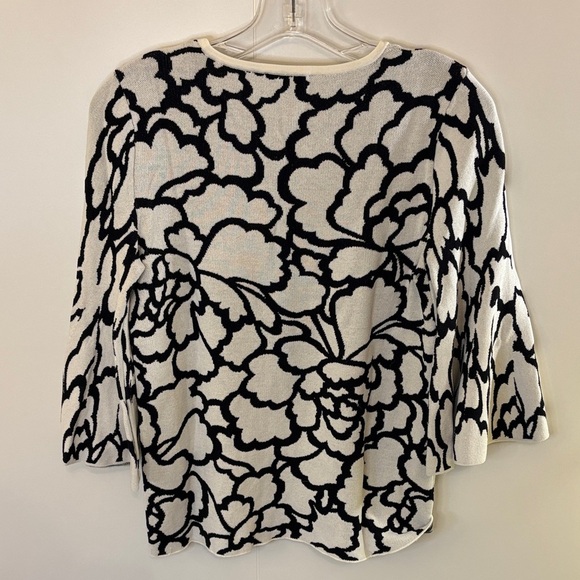 Anne Klein Ivory and Black Floral Knit Top with Bell Sleeves - Picture 6 of 6